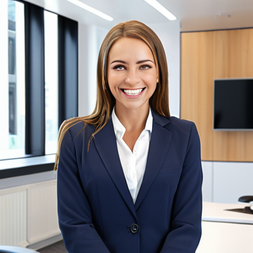 Home 4 **
A confident interior coordinator radiating positive energy, greeting the interviewers with a bright smile and direct eye contact, in a modern office setting. Focus on conveying enthusiasm and professionalism.
**