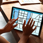 **Prompt:** A discerning interior designer, focused on user experience, stands within a sunlit, contemporary living space. She holds a tablet displaying a floor plan overlayed with user flow paths, while her other hand gestures towards thoughtfully arranged furniture. Around her, subtle elements of color psychology are evident in the palette, with a soft, warm indirect light illuminating textured walls and natural wood surfaces. Material samples (fabric, stone, wood) are meticulously arranged on a nearby table, hinting at the sensory richness of the design. The overall atmosphere is calm, inviting, and meticulously planned, reflecting a deep understanding of space and human interaction.
